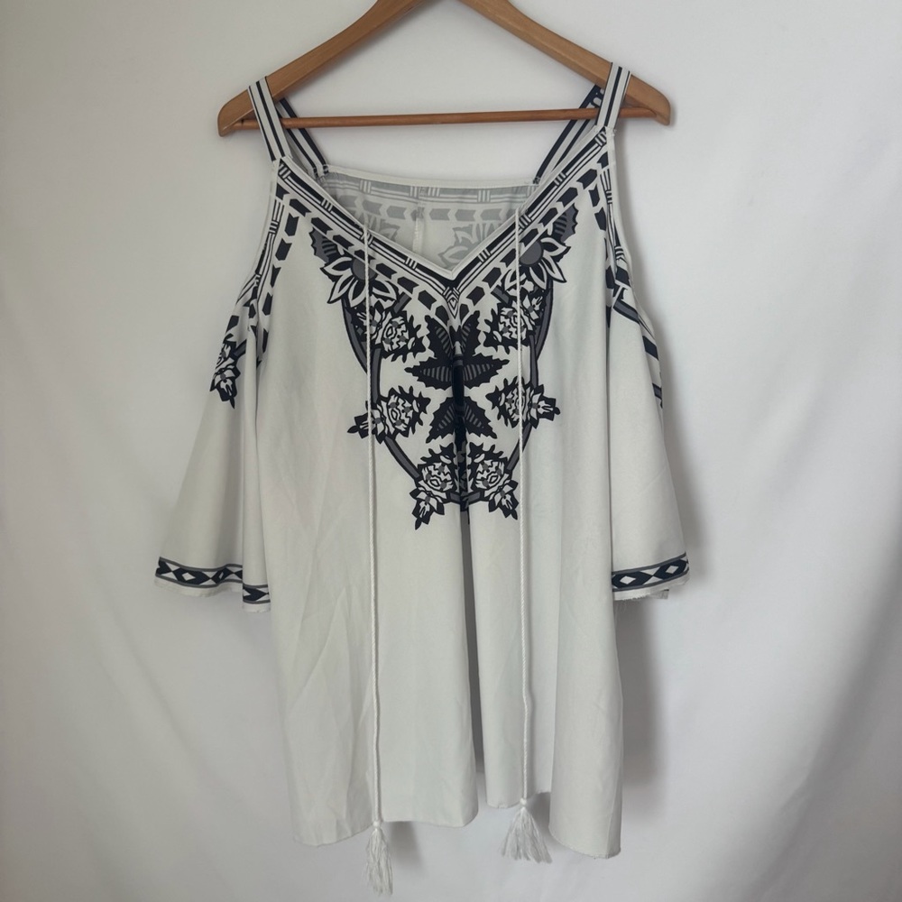 SHEIN White Blouse with Black Embroidery
